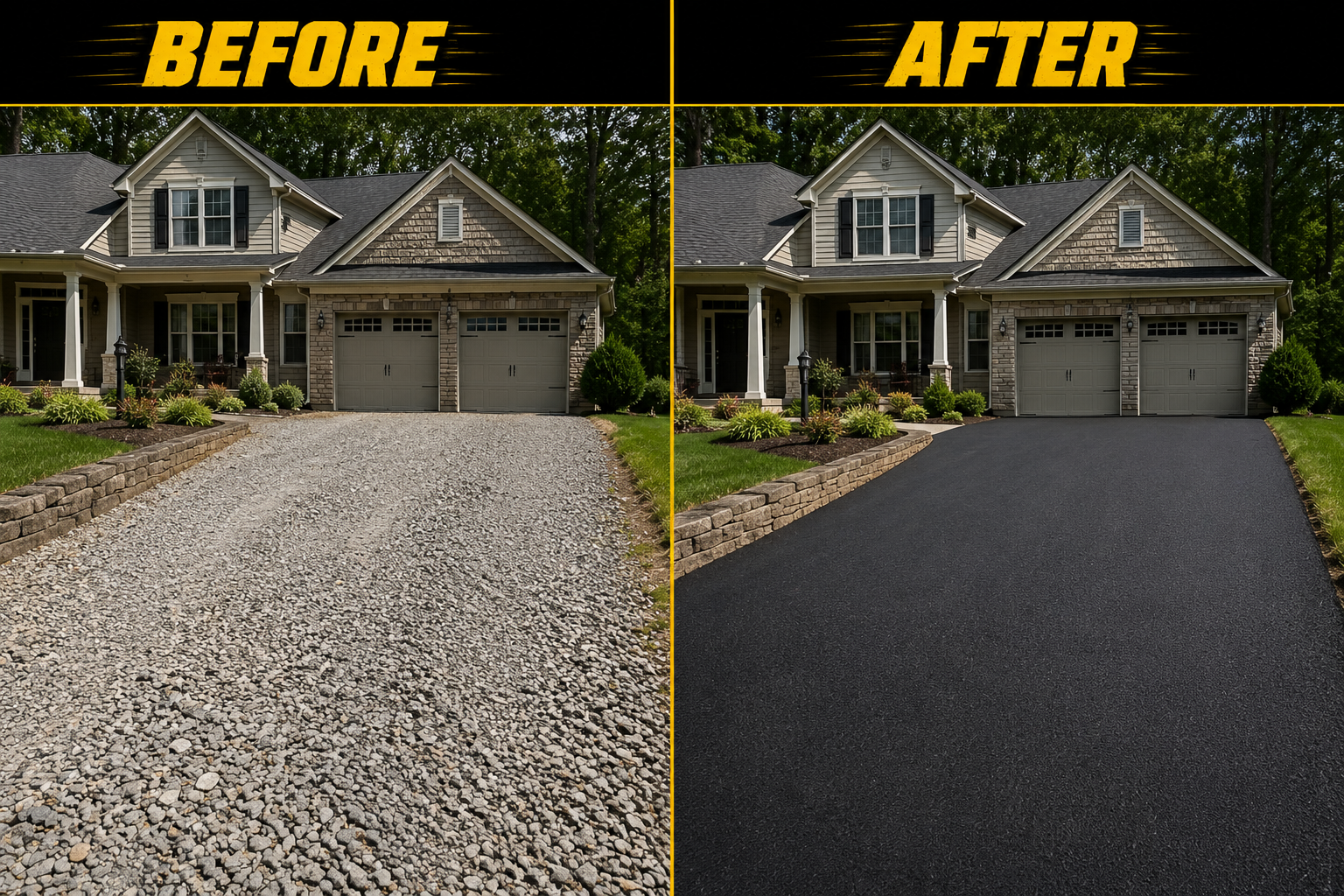 Residential driveway paving before and after