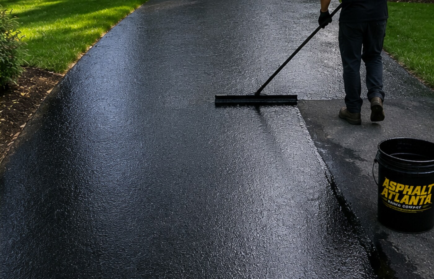 Fresh seal coating on an asphalt driveway